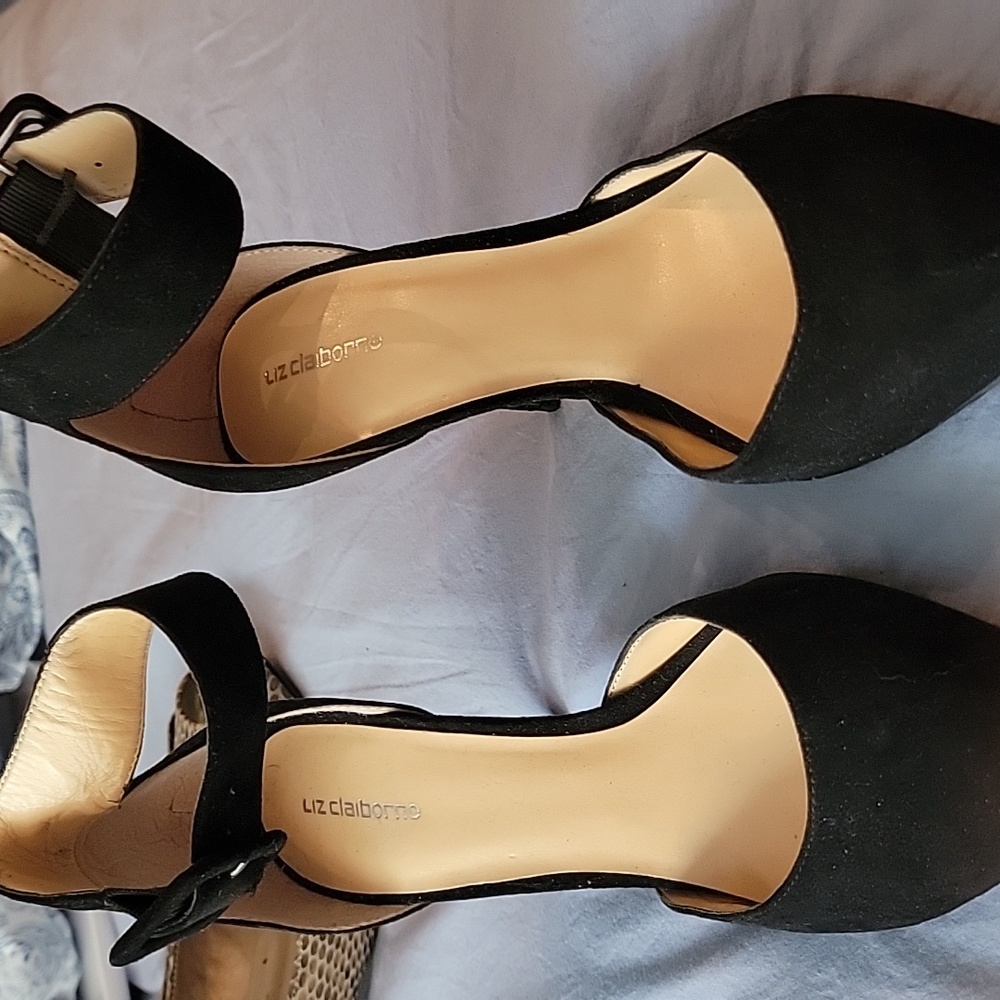 Liz Claiborne black suede heel with Ankle straps 7M